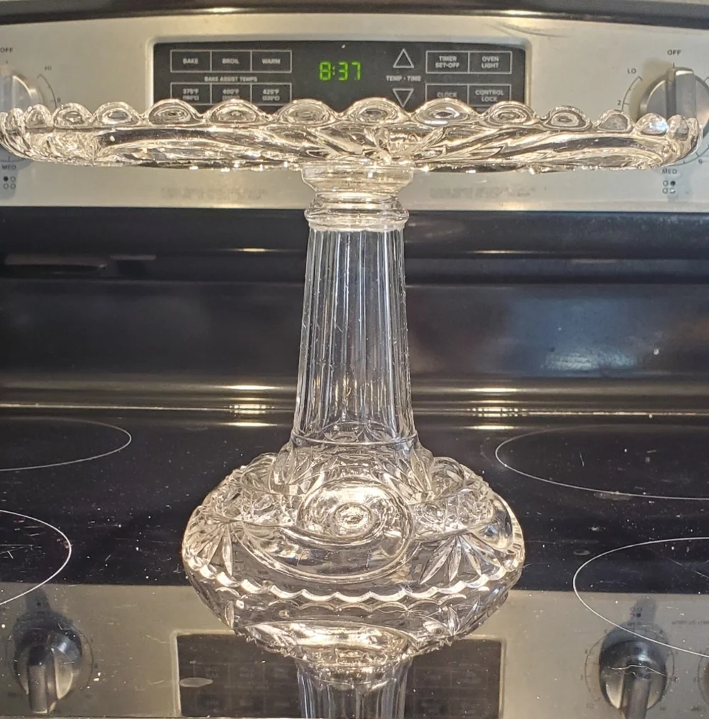 West Virginia Glass Company No. 213 AKA Scroll Cane Band Cake Stand Circa 1895